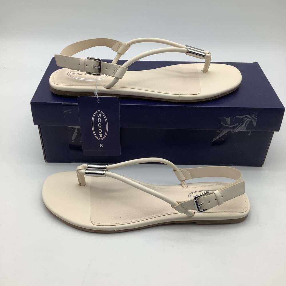 Scoop Womens Thong Slingback Sandal Size 8 Bone Beige with Silver Detail New